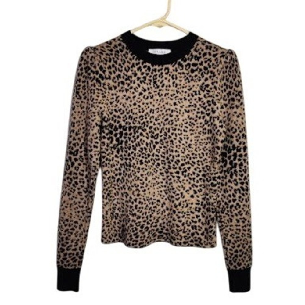 FRAME Cheetah Jacquard Wool Cotton Blend Crewneck Sweater Mob Wife S